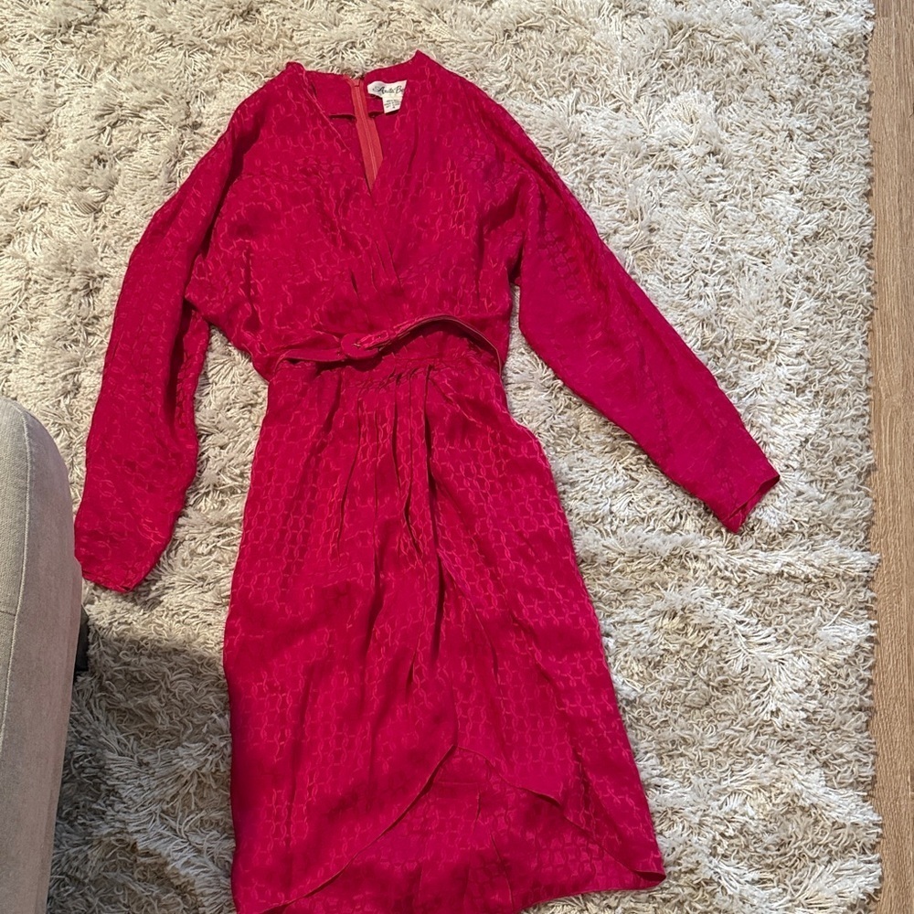 Vintage 100% Silk Belted Magenta Pink Dress